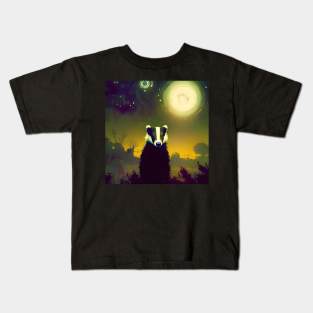 Badger on a starry night Kids T-Shirt